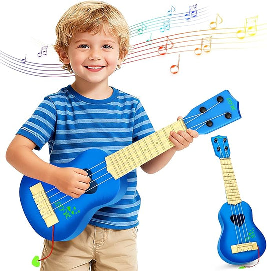 YEZI Classical Ukulele for Kids, Mini Toddler Guitar Toy with Pick, Educational Musical Instrument for Preschool Boys Girls, Early Learning Music Toy for Ages 3 4 5 6+ Years Old, Blue