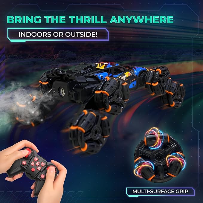Gesture Sensing RC Stunt Car for Boys 6-12 — 8-Wheel Hand Controlled & Remote Control Drift Car, 360° Flips & Spins, 2 Rechargeable Batteries, LED Lights & Mist, Birthday Gift for Kids 6 7 8 9 10 11