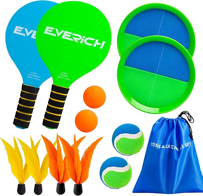 Toss and Catch Ball Set & Paddle Ball, Beach Pool Toys Outdoor Games for Kids Toys, Outside Family Lawn Yard Games, for Boys Girls 3 4 5 6 7 8 9 10 11 12 Years Old