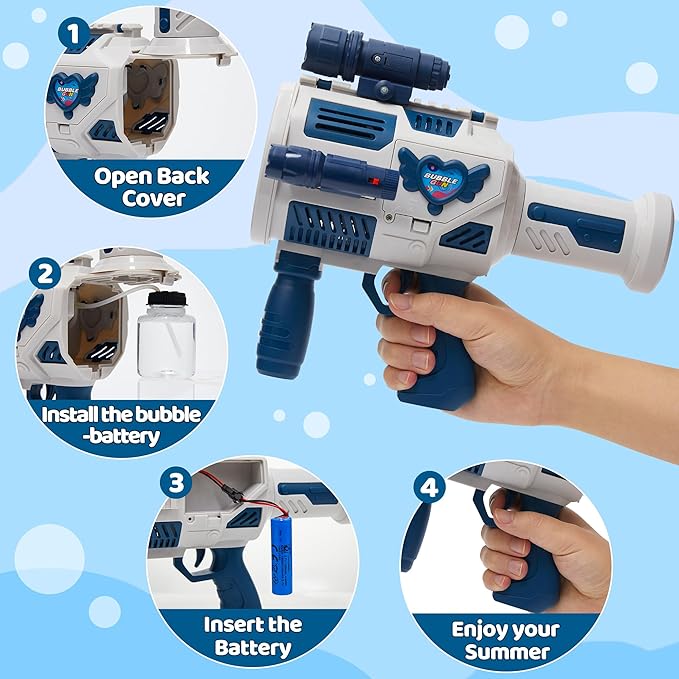Bubble Gun with Upgraded 4 Fan Drives,32 Holes Bubble Machine Gun for Kids Toddlers Adults, Automatic Bubble Blower for Summer Outdoor Party Birthday Wedding Toys