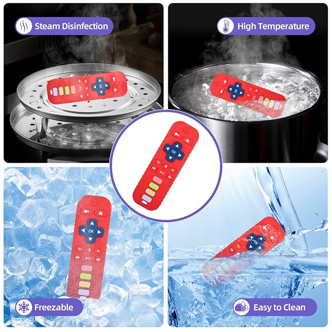 Chuya Remote Teethers Silicone Baby Teething Toys, TV Remote Teether Toy Red