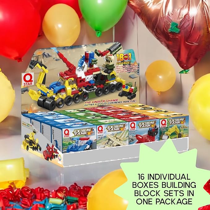 QStar Mini 16 Car Building Blocks Compatible with Lego Party Favors for Kids, Prizes for Kids Classroom, Goodie Bag Fillers