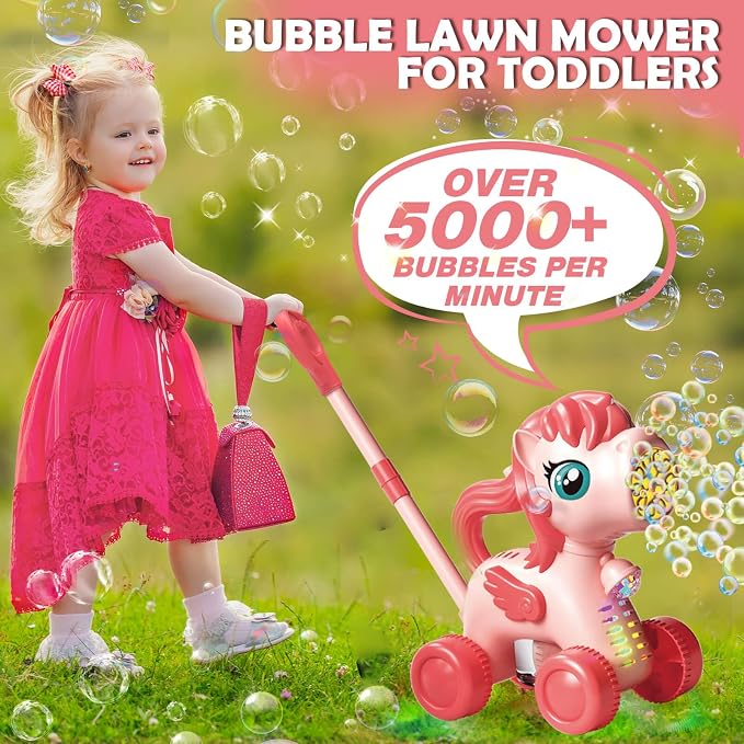 Chridark Bubble Lawn Mower for Kids Toys Age 3 4 5 Year Old: Unicorn Bubble Machine for Toddlers 1-3, Backyard, Travel, Party, Outdoor Toddler Toys, Birthday Gifts for Toddler Girls