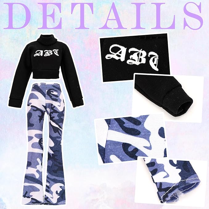15 Pcs Doll Clothes and Accessories for 11.5 Inch Dolls Includes 5 Stylish Doll Outfit, Sport Sweet Set, Dress, Hoodie Fashion Casual Clothing Glasses Stockings Waist Bag Hat High Heels and Flat Shoes