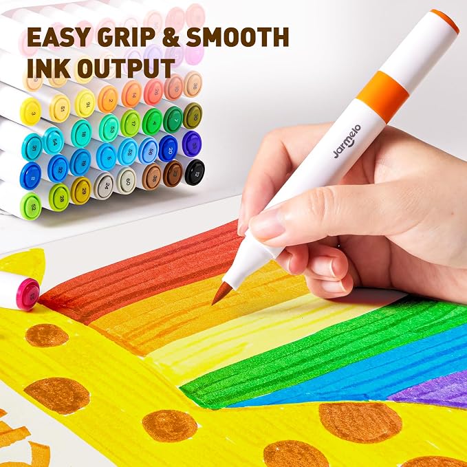Jar Melo Washable Dual Tip Markers for Kids Ages 8-12, Brush & Chisel Tip, Water-Based Coloring Markers, Double-Tipped 48 Colors Marker Set with Storage Case, School Art Supplies for Boys & Girls