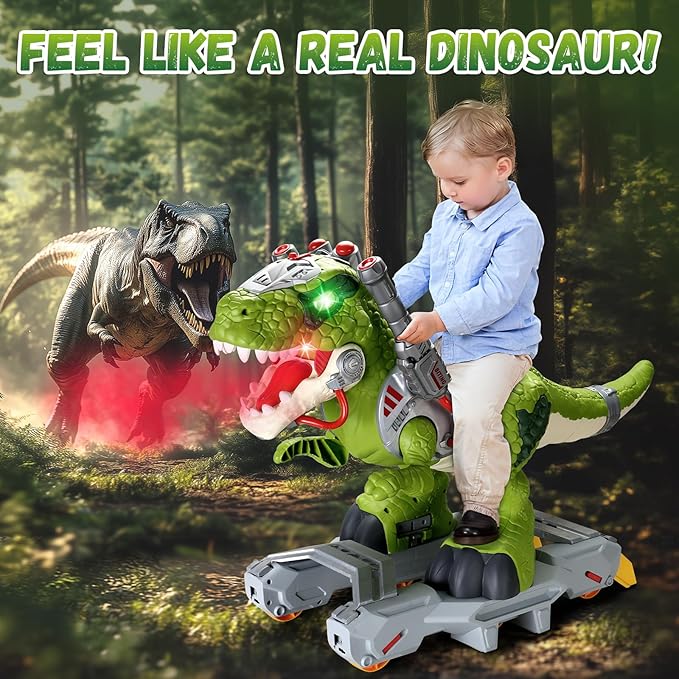Dinosaur Ride On Toy Cars for Kids, Toddler Electric Ride On Toys with Music, Light & Smoke, Preschool Kids Scooter Foot-to-Floor Walker Indoor Outdoor,Birthday Xmas Gifts for Boys Age 3 4 5