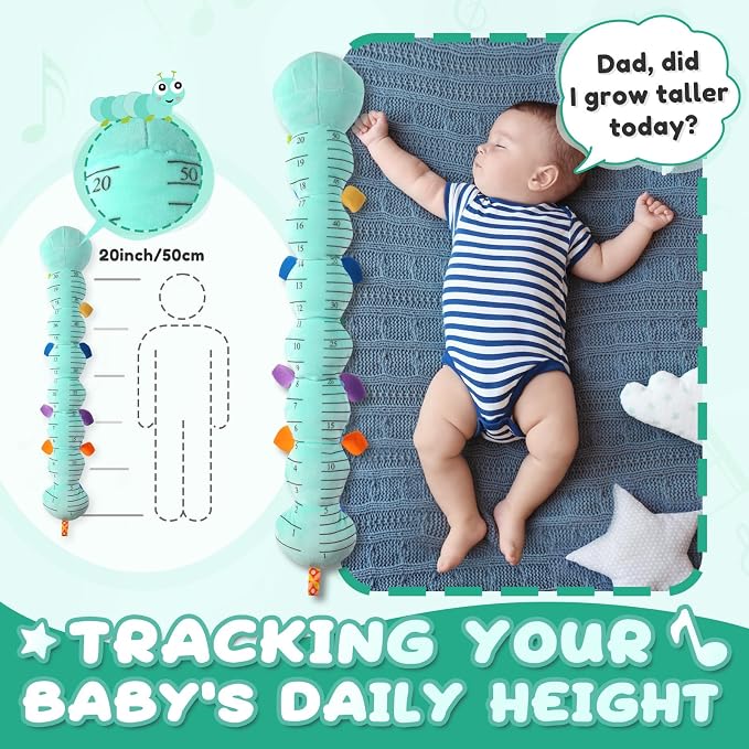 Awotoy Baby Toys 0 to 12 Months, Musical Stuffed Animal Activity Soft Toy with Multi-Sensory Crinkle, Rattle and Textures, Infant Tummy Time Toys for Newborn Boys Girls, Caterpillar, Blue