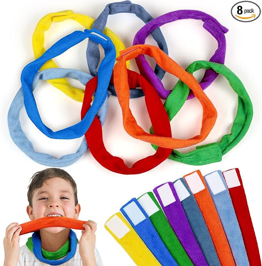 Hicarer 8 Pieces Chew Necklaces for Sensory Kids, Soft and Absorbent Terry Cloth Teething Chewy Necklace Absorbent Alternative to Chewing Clothing for Boys and Girls (Vivid Colors)