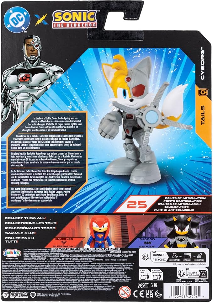 DC X Sonic Collectable Action Figures Shadow as Batman, Tails as Cyborg, Knuckles as Superman Featuring Highly Articulation Figures with Dynamic Posing