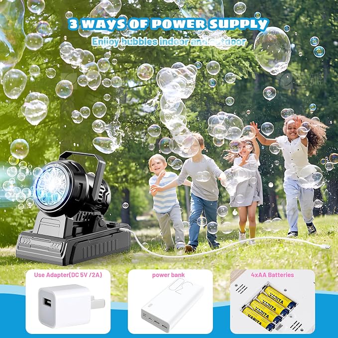 SHCKE Automatic Bubble Machine 10 Holes Bubble Blower,45° Adjustable | USB-C/AA Dual Power,Top-Fill No-Leak Design,Portable for Parties, Pool,Camping & Weddings,Ideal for Kids & Adults