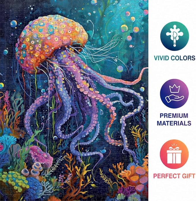 Cross & Glory | 1000 Piece Jigsaw Puzzles for Adults | Ocean’s Opus: The Majestic Medusa │ Jellyfish Puzzle │ Satin Finish Ocean Puzzle│ Ages 14+