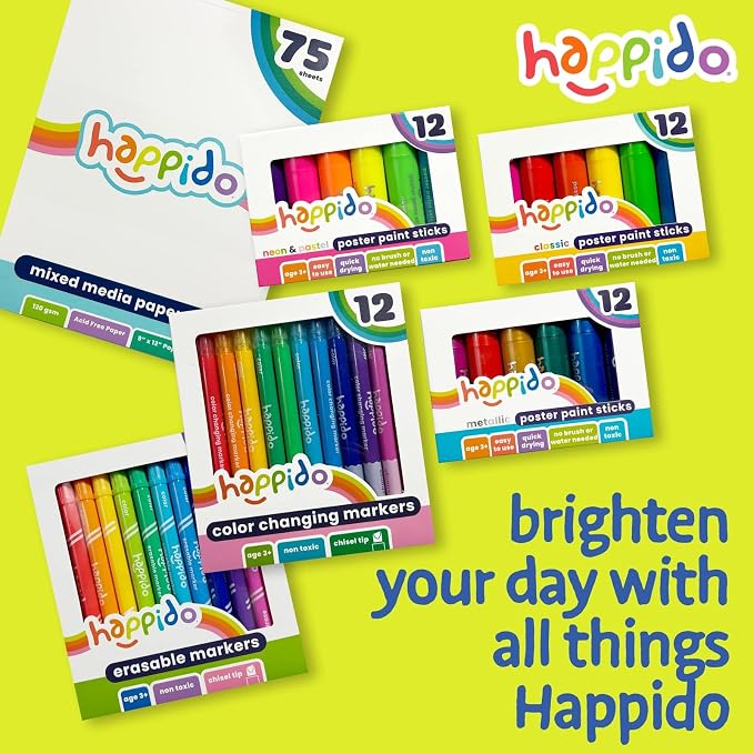 International Arrivals Double Sided Erasable Marker Sets for Kids Happido, Set of 12 Chisel Tip Non Toxic Markers, Great School Supplies, Art and Stationery Set