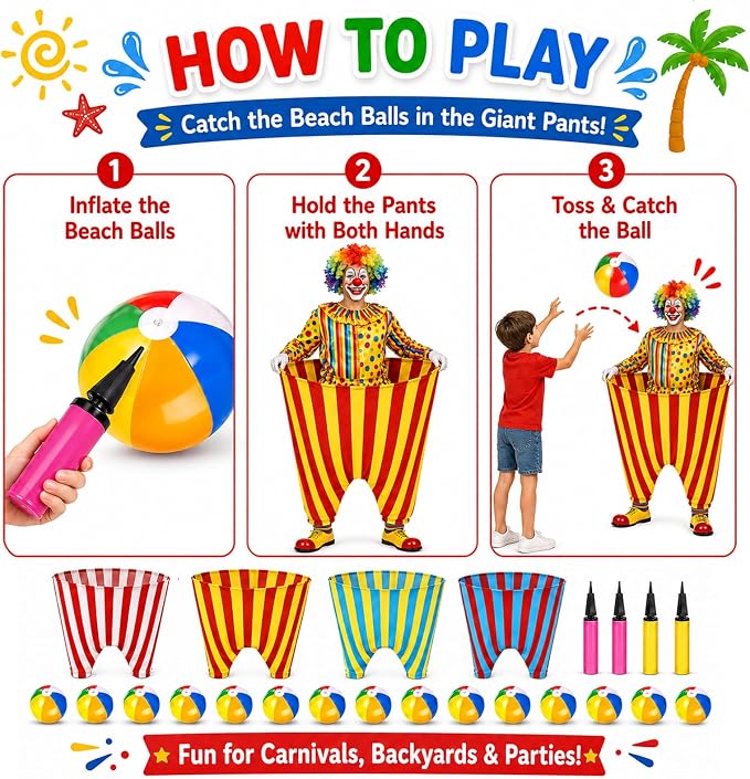 Granny Pants Yard Game,Giant Pants Outdoor Game,Oversized Pants Tossing Game with 24 Bouncy Balls and 4 Pumps Backyard & Outdoor Group Games for Family & Friends Gatherings