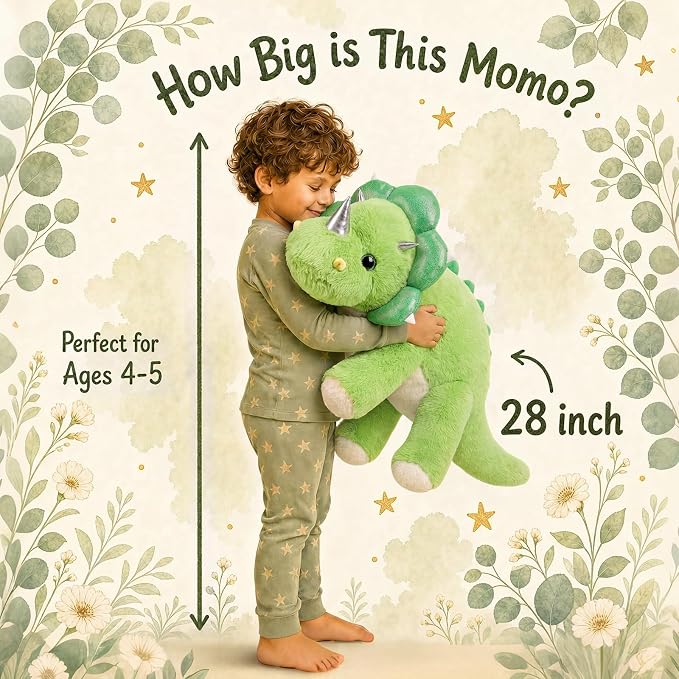 gnomantic Triceratops Weighted Stuffed Animals - 28 Inch 5.0 Pounds Weighted Plushies Dinosaur Stuffed Animal - Large Dino Plush Pillow - Cute Plush Toy Gifts for Kids & Adults (Green)