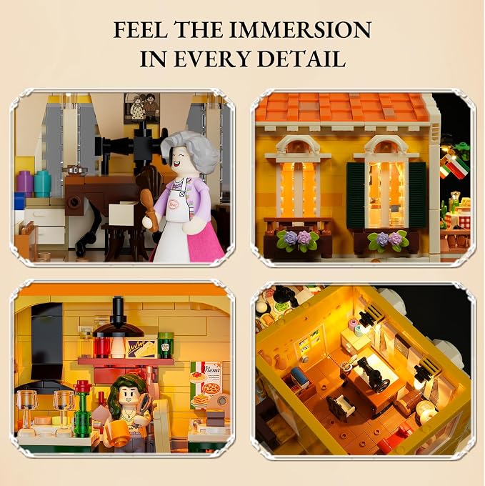 Lumibricks Italian Homestyle Restaurant Lighting Building-Bricks Set – City Town Modular Italian Trattoria & Café LED Light Building Kit 2868 Pcs Construction Set for Adults and Teens