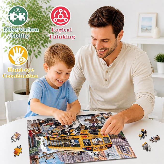 Puzzles for Kids Ages 6-8 8-10 Year Old - Colorful Bus Dog Puzzle, 200 Pieces Jigsaw Puzzles for Kids, Learning Educational Toys for Boys and Girls