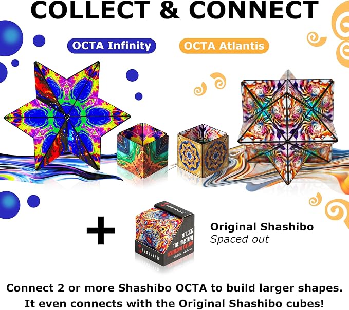Shashibo Sensory Fidget Toy for Adults & Kids, Stress Relief Fidget Toy for Adults, Teens & Kids, Cool Fidget Toys for Desk, Classroom Must Have, Sensory Shape Shifting Cube, 100+ Possible Shapes