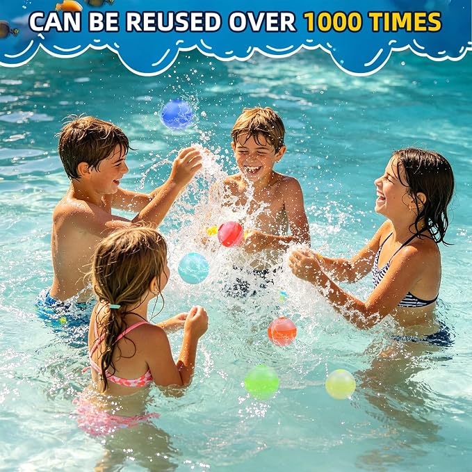 Reusable Water Balloons for Kids, Outdoor Summer Pool Beach Water Toys, Refillable Quick Fill Water Balloons for Boys and Girls Ages 3+ (6Pcs)