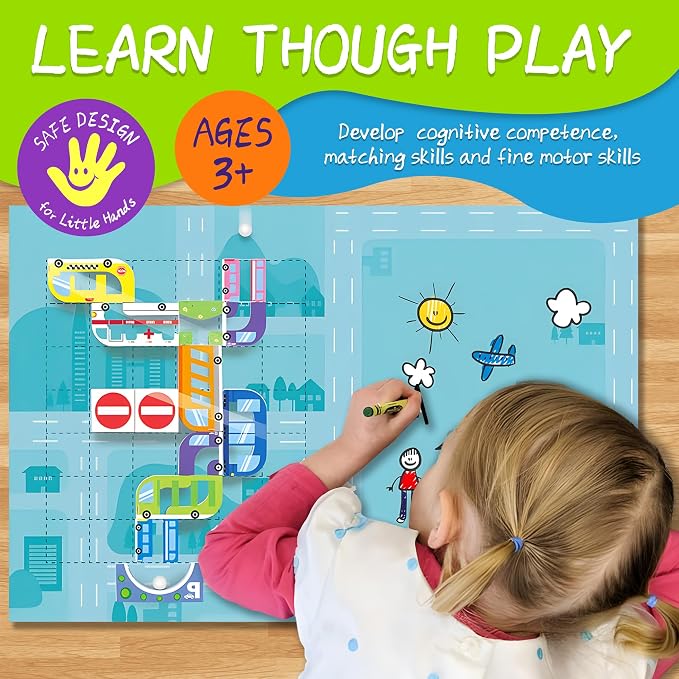 Marble Run for Kids, Vertical Magnetic Marble Maze Track with Doodle Board & Residue-Free Nano-Adhesive, STEM Explorers Brain Teaser Toy for Boys Girls Ages 3-12, Creative Thinking Games Gifts