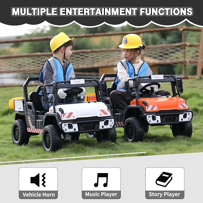 TOBBI 12V Electric Kids Car, Toddlers Ride On Dump Truck Toy with Parent Remote Control, Battery-Powered 4 Wheels Off-Road Vehicle to Drive with Auto Trailer/Horn/LED for Chirdren 3-8 Years-Orange