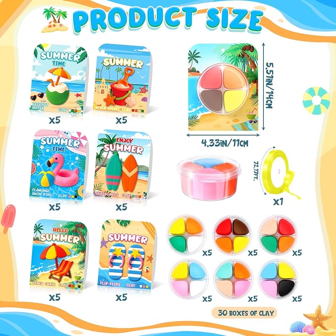 Capoda 30 Sets Air Dry Clay Kit for Kids End of School Year Gifts DIY Modeling Clay Arts Crafts Kit for Summer Beach Pool Party Favors Art Projects Fun Activities Classroom Gifts Rewards Supplies