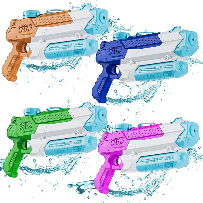 WOLKEK Water Guns for Kids Adults, 4 Pack 400CC Long Range High Capacity Squirt Guns Toy, Pool Toys Water Toys for Swimming Pool Beach Sand Outdoor, Summer Gifts for Boys Girls