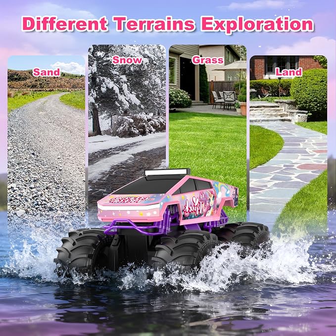 Amphibious Remote Control Car, 1:18 Waterproof Monster Truck Toys RC Cars, 2.4GHz RC Trucks 4WD All Terrain Off-Road Pickup, Kids Christmas Birthday Presents for Boy Girl Toys Age 6 7 8 9 10 11 12
