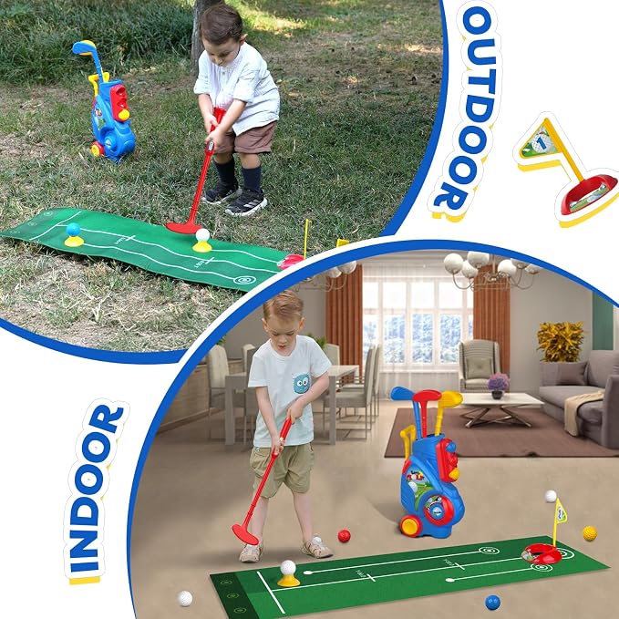 Liberry Toddler Golf Set for 2 3 4 Years Old Boys Girls, Upgraded Kids Golf Clubs Set with Cart, Putting Mat, Outdoor Indoor Sports Toy Birthday Gift, Blue