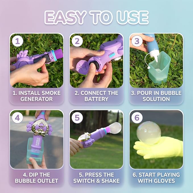 Fog Bubble Machine, Rechargeable Automatic Electric Smoke Bubble Machine, Magic Interactive Fog Bubble Maker with Smoke, Colorful Lights & Music, Bubble Fog Game for Parties Gift (Purple)