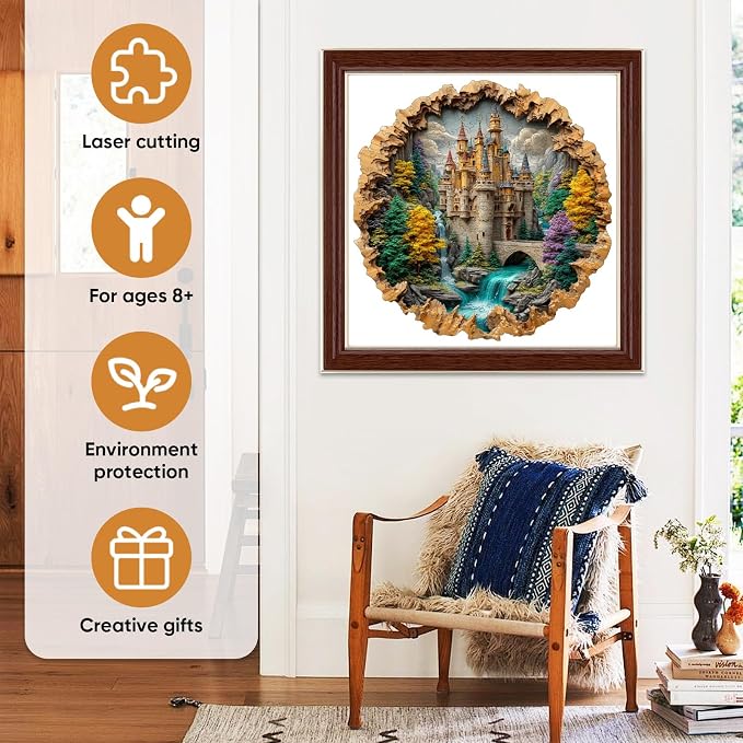 MEATRN Castle 200 Pieces Wooden Puzzles for Adults - Majestic Autumn Castle Landscape Jigsaw Puzzles, Premium Stress Relief Brain Teaser & Premium Decorative Gift, 11.2x11.2 in