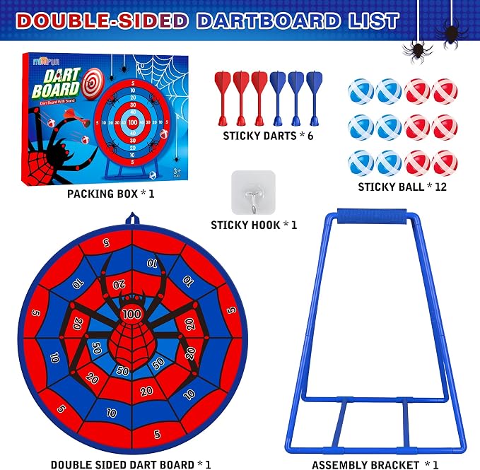 Large Dart Board for Kids, Kids Double-Sided Dart Board with Sticky Balls and Darts, Indoor/Outdoor Sport Fun Party Play Game Toys, Gifts for 3 4 5 6 7 8 9 10 11 12 Year Old Boys Girls