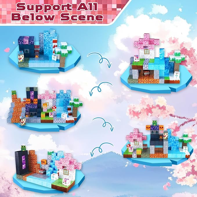 ToyUnited Magnetic Blocks-150PCS Magnetic Building Blocks Magnet Cubes Stacking Dark Forest Glacier Castle, STEM Montessori Sensory Toys for Kids Boys Girls Ages 4-8 Holiday Birthday