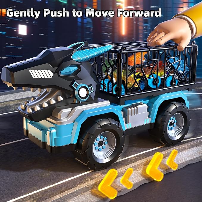 Toddler Robot Dinosaur Truck Toys for Kids Boys Ages 3-5 5-7, Black Carrier Dinosaur Truck with 5 Pull Back Dino Cars, 3 4 5 6 7 Years Old Boys Girls Birthday