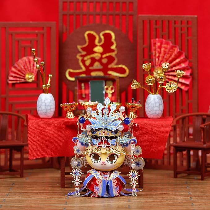 MU 3D Metal Puzzle for Adult Cat Couple,Chinese Bridal and Bride Figure Bride Groom Figurine Model Kits Brain Teaser Love Wedding Gift Home Desk Decor