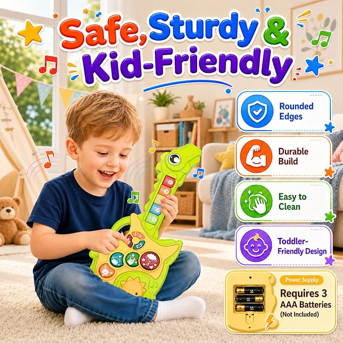 Toys for 1-3Year Old Boy Gift,2-in-1 Electric Guitars,12-18 Month with Animal Sound and Light Dinosaur Musical Guitar Piano Toys,Learning Educational Gift for Toddlers