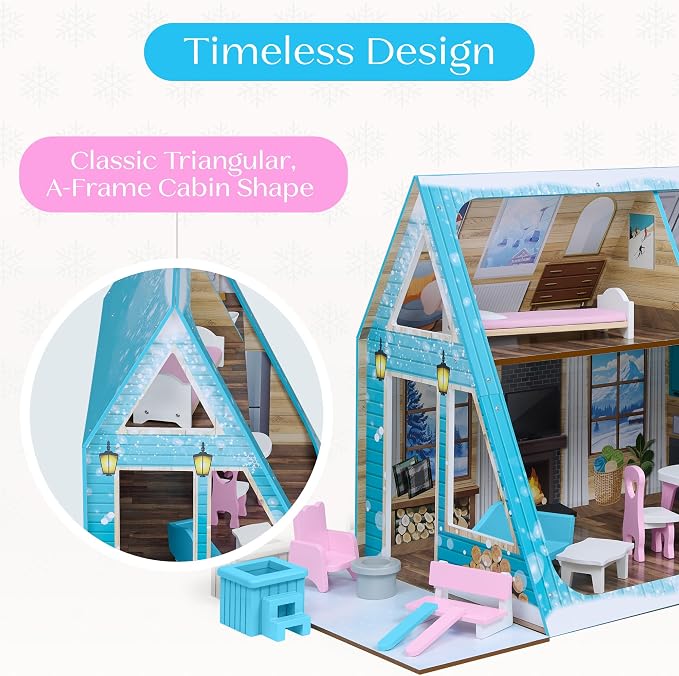 Delta Children Ski Chalet A-Frame Dollhouse - Includes 15 Accessories - Fits 12-inch Dolls - Pretend Play Dream Gift for Ages 3+