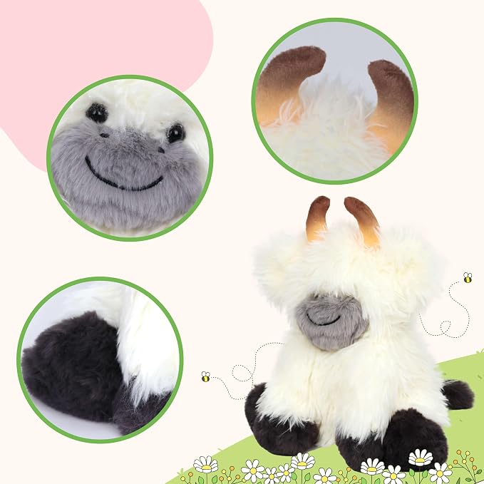 Hopearl Adorable Plush Yak Cow Toy Floppy White Yak Soft Kawaii Stuffed Animal Cute Birthday Holiday Gift for Boys Girls Kids Toddlers, White, 10''