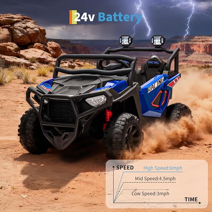 Garvee 24V Ride On Toys for Big Kids, 2 Seater Electric UTV Car with Remote Control, 4-Wheeler Suspension, Soft Start, 3 Speeds, Led Lights, Bluetooth, Ride on Truck Kids 2-8 Years