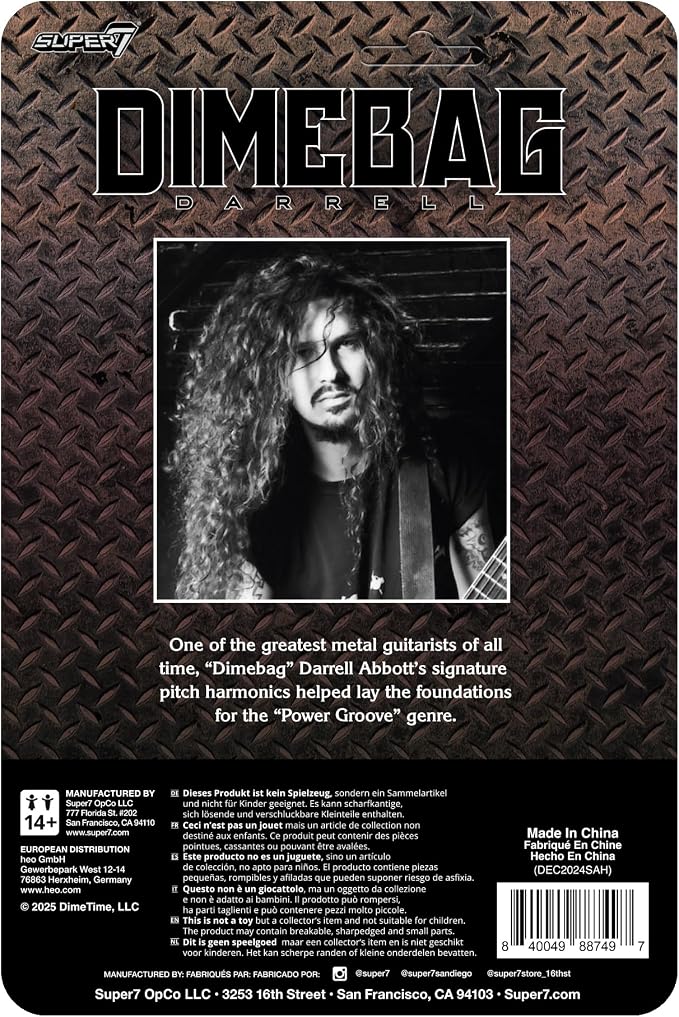 Super7 Reaction Figure Dimebag Darrell (Culprit) - 3.75" Dimebag Darrell Action Figure with Accessory - Classic Heavy Metal Collectibles and Retro Toys
