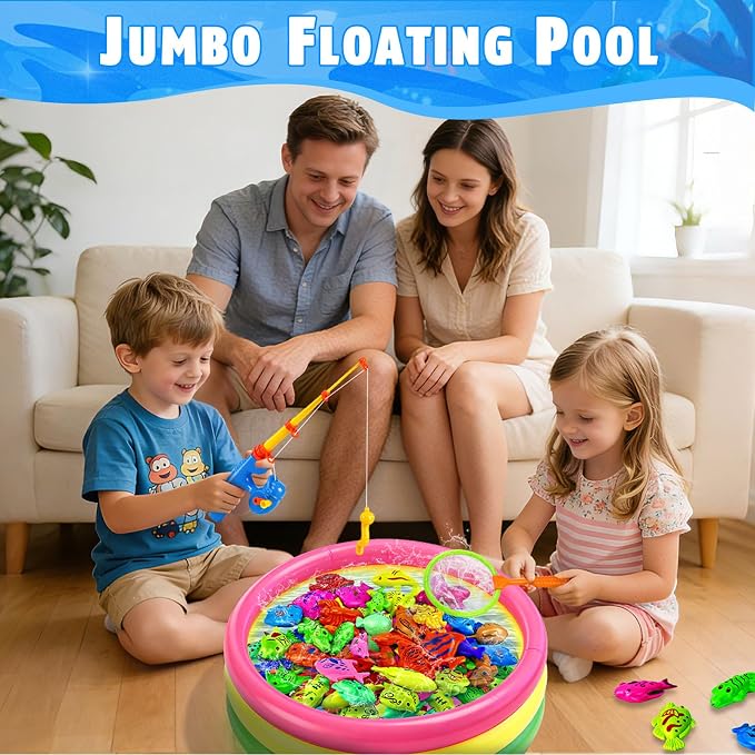 CozyBomB™ Magnetic Fishing Toys Game Set for Kids | Water Table Bathtub Kiddie Pool Party Pole Rod Net, Outdoor Plastic Floating Fish, Toddler Bath Color Ocean Sea Animals Birthday Gift Age 3-5 6 4-8