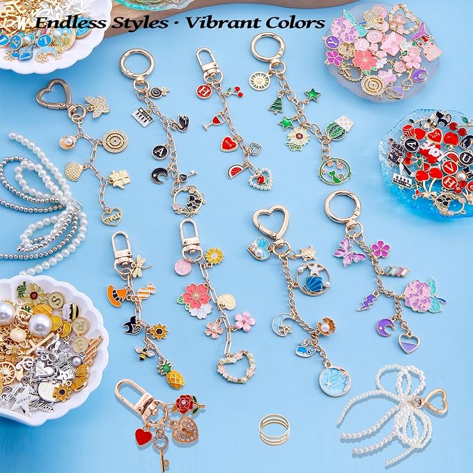 Wurosi 544Pcs Charms Lip Gloss Keychain Making Kit, Bag Charm Kits with Key Chain Hooks, Charms, Chains, Jump Rings, Lobster Clasps, Plier, Gift Bags & Tools, DIY Craft Supplies