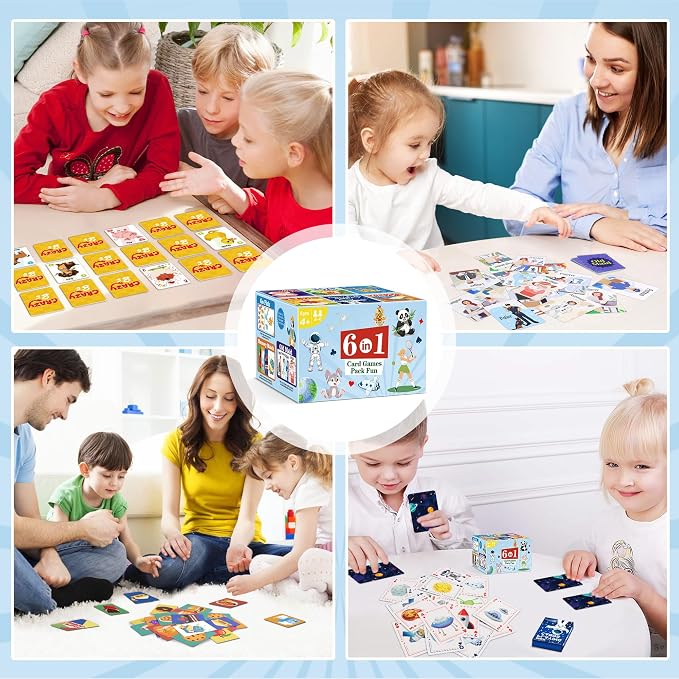 Card Games,6 Decks,Go Fish,Old Maid,Crazy 8s,Memory Match,Slap Jack,Space Playing Cards,Fun Game Cards for Kids Toddlers and Adults,Family Party Table Games, Stocking Stuffers Gifts for Kids