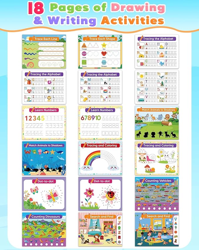 Toddler Busy Book Preschool Learning Activities, Montessori Educational Toys for 3 4 Year Old Boy Girl Gifts, Tracing Coloring Activity Books for Kids Ages 3-5, Autism Sensory Travel Toys for Toddlers