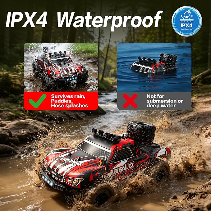 RC Cars 1:18 Scale 4WD RC Truck - for Kids & Adults Outdoor Off-Road, 25 MPH All Terrain, IPX4 Waterproof, Dual 1500mAh 50 Min, Oil Shocks, 2.4GHz 80m Remote