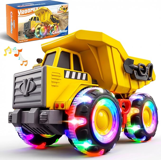 Vroomix JOVA Dump Truck for Toddlers, Construction Toys with Realistic Sounds, LED Light up Wheels, Heavy-Duty Plastic Indoor & Outdoor Beach and Sand Toy for Kids, Gift for Boys & Girls 18M+