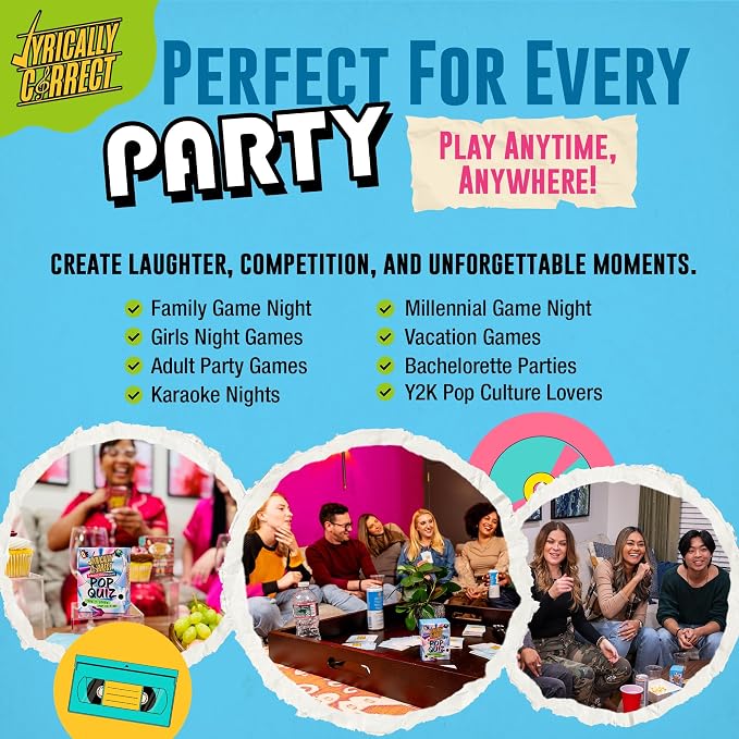 Lyrically Correct 90s & 2000s Pop Music Trivia Card Game for Adults & Families – Finish The Lyrics Party Game for Game Night, Girls Night, Bachelorette Parties & Pop Culture Fans