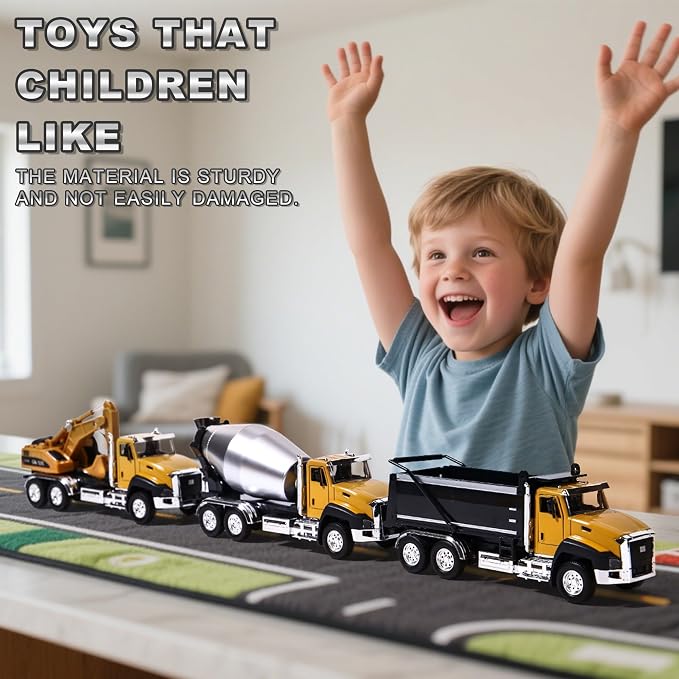 AIUAZA 1/50 Engineering Construction Vehicle, Dump Truck, Excavator, Mixer, Only The Front of The car is Made of Alloy，Collection Model car, Boy's Door Opening Pull Back car Toy (Mixer Truck)
