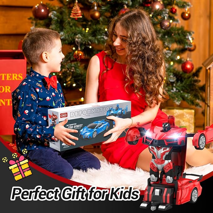 Qumcou Transform Remote Control Car, RC Cars for Boys Age 3-5 6-8, One-Button Transform Toy Cars, 2.4GHz, 360° Spin, 1:16 Scale, Flashing Headlight,3-8 Year Old Grandkids Christmas Birthday Gifts