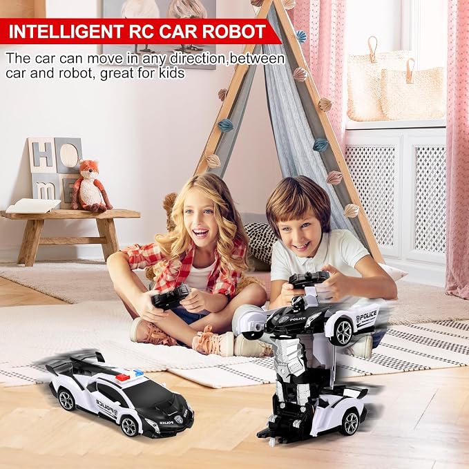 Blackma Remote Control Car -Transform, One-Button Deformation & 360°Rotating Drifting, Transform Robot RC Car with LED Light, Toy Gifts for 4 5 6 7 8 9 10 11 12 Years Old Boy (White)