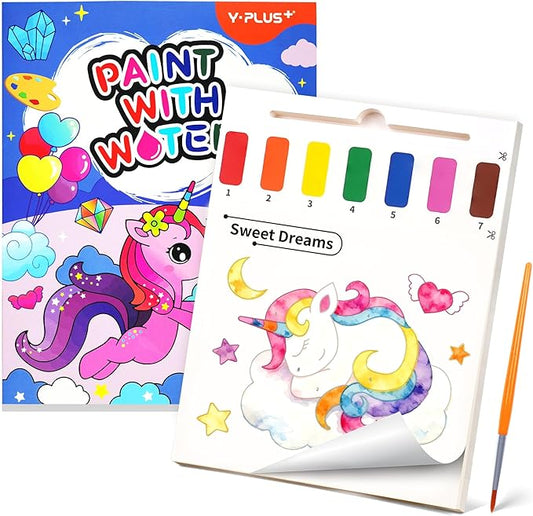 YPLUS Paint with Water Books for Toddlers, Art Craft Toys Watercolor Painting Paper, Gift for Kids Ages 1-3, 2-4, 4-6, Drawing with Brush - Unicorn